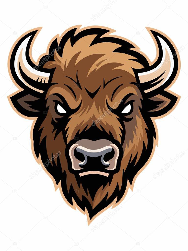 Illustration of a fierce bison head mascot.