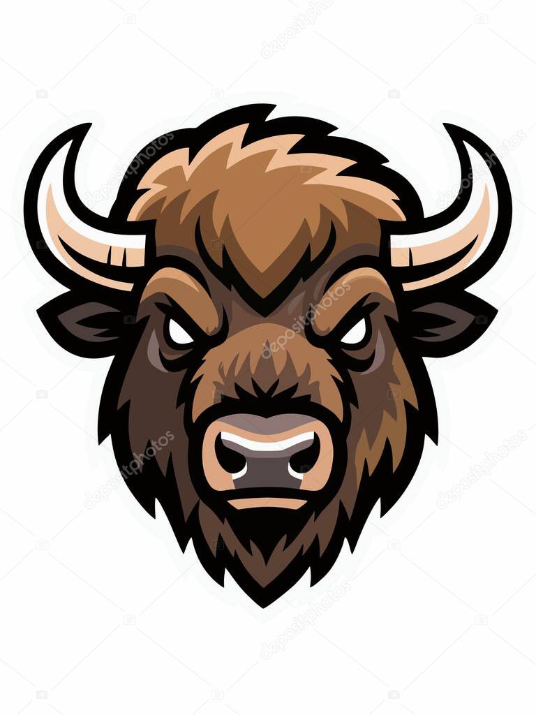 Illustration of a fierce bison head mascot.