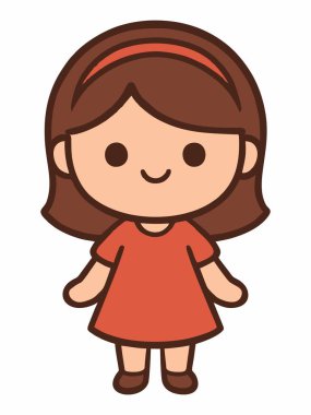 Kahverengi saçlı, pembe yanaklı ve tatlı bir gülümsemesi olan genç bir kızın büyüleyici bir Chibi çizimi..