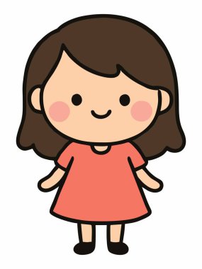 Kahverengi saçlı, pembe yanaklı ve tatlı bir gülümsemesi olan genç bir kızın büyüleyici bir Chibi çizimi..