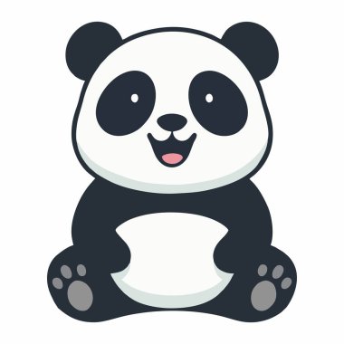 Tatlı çizgi film pandası oturuyor ve gülümsüyor.