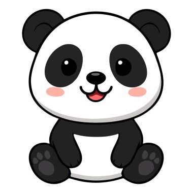 Tatlı çizgi film pandası oturuyor ve gülümsüyor.