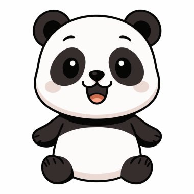 Tatlı çizgi film pandası oturuyor ve gülümsüyor.