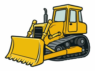 Cartoon illustration of a bulldozer, heavy equipment for construction
