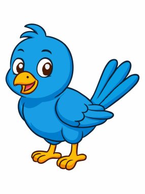 Neşeli çizgi film mavi kuş çizimi