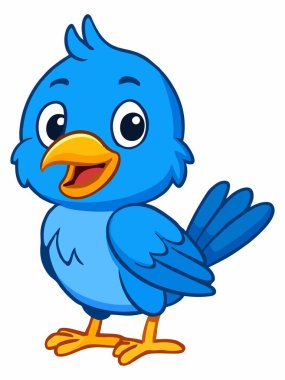 Neşeli çizgi film mavi kuş çizimi