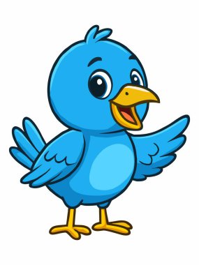 Neşeli çizgi film mavi kuş çizimi