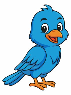 Neşeli çizgi film mavi kuş çizimi