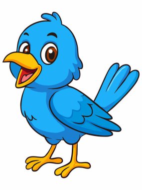 Neşeli çizgi film mavi kuş çizimi