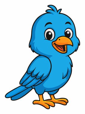 Neşeli çizgi film mavi kuş çizimi