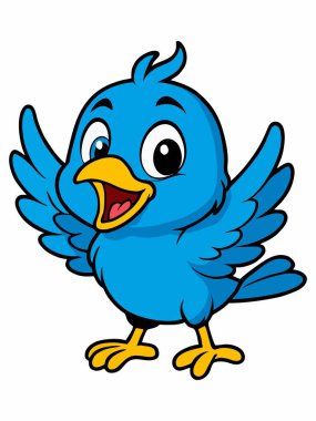 Neşeli çizgi film mavi kuş çizimi