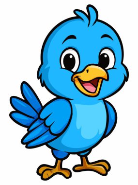 Neşeli çizgi film mavi kuş çizimi