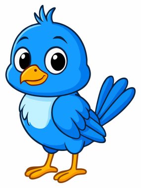 Neşeli çizgi film mavi kuş çizimi