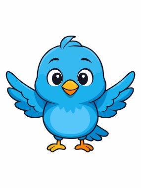 Neşeli çizgi film mavi kuş çizimi