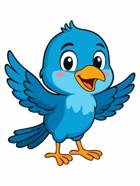 Neşeli çizgi film mavi kuş çizimi