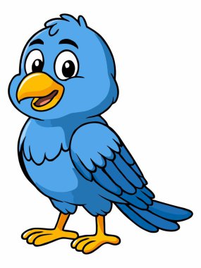 Neşeli çizgi film mavi kuş çizimi