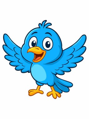 Neşeli çizgi film mavi kuş çizimi