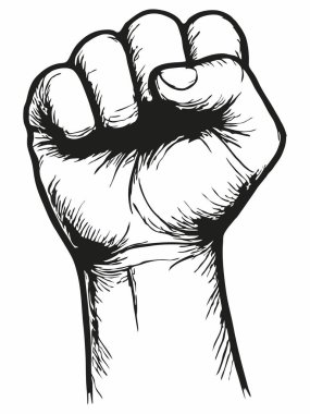 Kalkmış bir yumruğun tasviri gücü ve birliği simgeler..