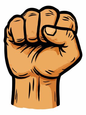 Kalkmış bir yumruğun tasviri gücü ve birliği simgeler..