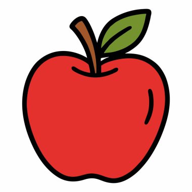 Yeşil yapraklı ve kalın siyah çizgileri olan kırmızı bir elma tasviri