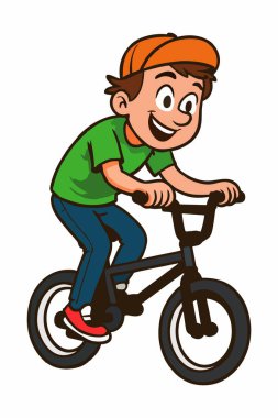 BMX bisikleti süren bir çocuğun karikatür çizimi