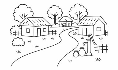 Boyama kitabı vektör çizimi, çocuklar için kırsal boyama sayfaları.