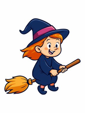 Süpürgeyle uçan bir cadının çizimi