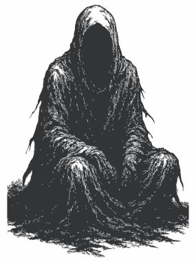 Esrarengiz bir kukuletalı figürün karanlık silüeti.