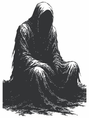 Esrarengiz bir kukuletalı figürün karanlık silüeti.