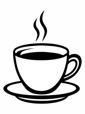 Bir fincan sıcak kahvenin siyah ve beyaz çizimi