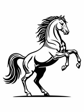 Ayakta duran bir atın siyah beyaz çizimi