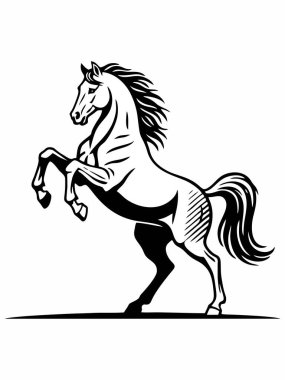 Ayakta duran bir atın siyah beyaz çizimi