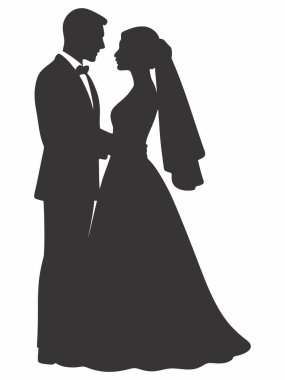 Bir gelin ve damadın düğün günündeki silueti.