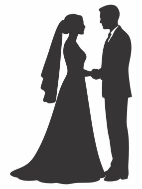 Bir gelin ve damadın düğün günündeki silueti.