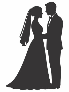 Bir gelin ve damadın düğün günündeki silueti.