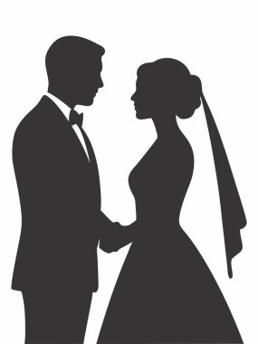 Bir gelin ve damadın düğün günündeki silueti.