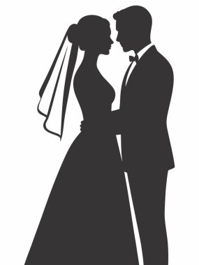 Bir gelin ve damadın düğün günündeki silueti.