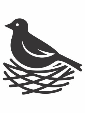 Yuvada oturan siyah beyaz bir kuşun vektör çizimi.