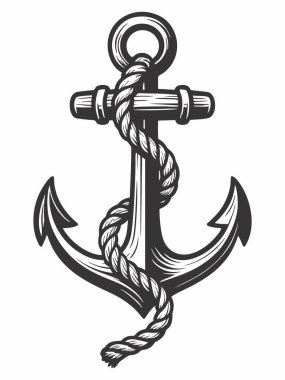 Etrafına bir ip sarılmış bir deniz çapasının vektör çizimi