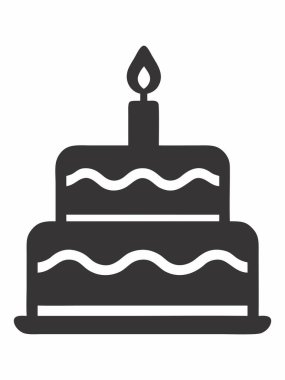 Bir doğum günü pastası ikonunun siyah beyaz çizimi