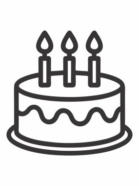 Bir doğum günü pastası ikonunun siyah beyaz çizimi