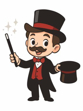 Sihirbaz ve sihirli değneğin vektör çizimi