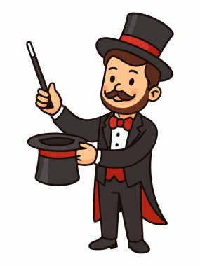 Sihirbaz ve sihirli değneğin vektör çizimi