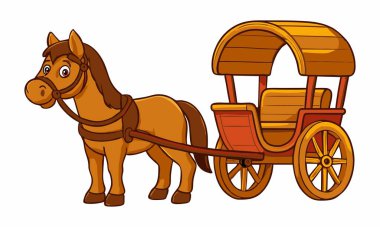 Arabacı ile bir at arabasının vektör çizimi.