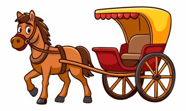 Arabacı ile bir at arabasının vektör çizimi.