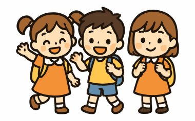 Çocukların okula yürüyüşünün hoş bir çizimi..