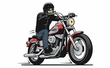 Klasik bir kruvazör motosiklet sürücüsü çizimi.