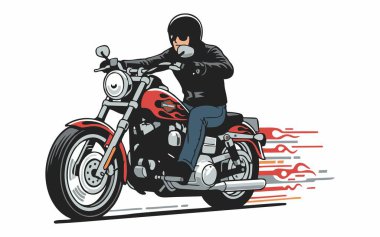 Klasik bir kruvazör motosiklet sürücüsü çizimi.