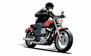 Klasik bir kruvazör motosiklet sürücüsü çizimi.