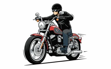 Klasik bir kruvazör motosiklet sürücüsü çizimi.